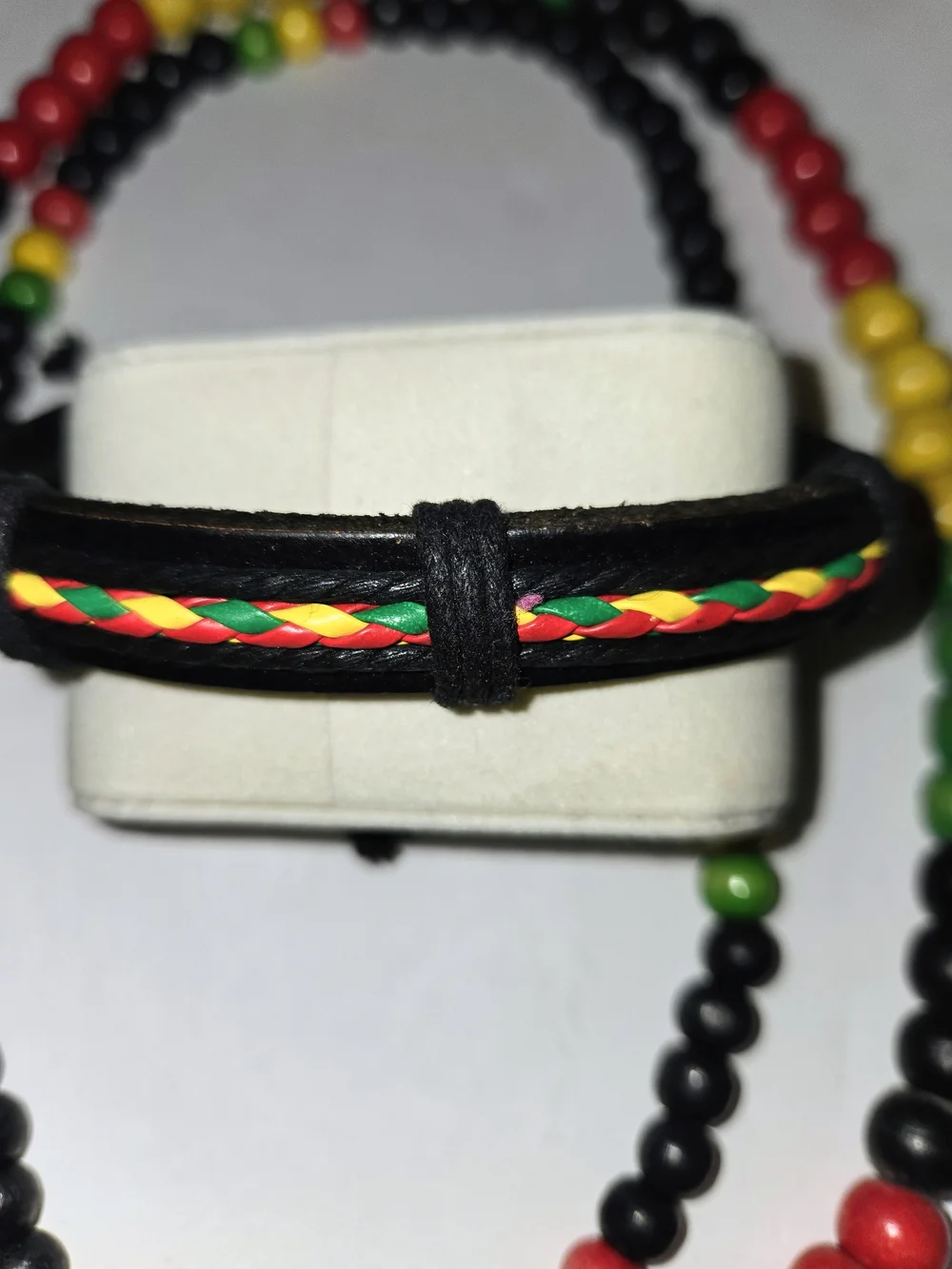 Unisex Multicolor Wood Beaded Necklaces and Braided Bracelet Set Rasta Style